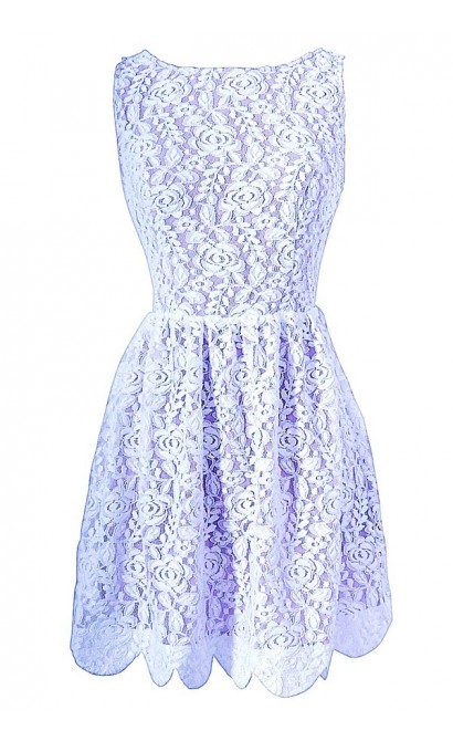 Ivory and Lilac Open Back Lace Designer Dress With Scalloped Hem